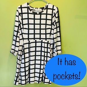 Black and White Check A Line Dress with Pockets!